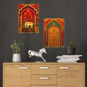 Set of Two Wall Paintings for Wall Dacoration Golden Framed Wall Paintings for Living Room & Bedroom Wall Art for Home Decoration & Office Wall DΓ©cor (14x11 inch CH-GD2-18)