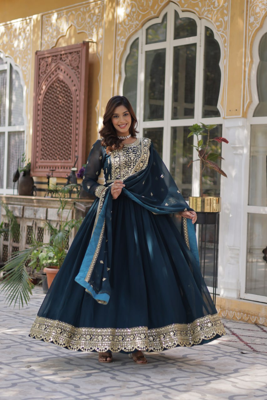 Women's Luxurious Plum Velvet Anarkali Gown with Heavy Gold Zari & Sequin Embroidery β Perfect for Weddings & Grand Festivities - Image 9